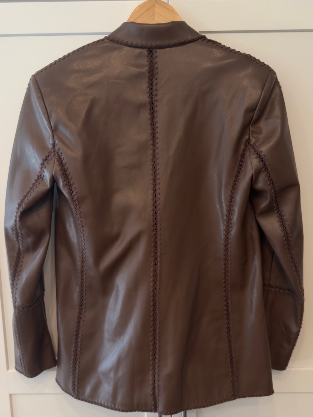 NWT Anthropologie Faux Leather Crochet Stitch Blazer Brown XXS - Picture 7 of 16